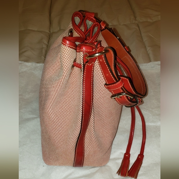 Dooney and Bourke Woven Canvas Drawstring Bag w/Pouch Color Red - Picture 3 of 10